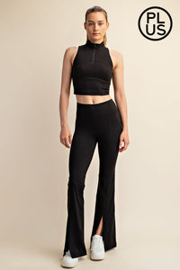 BUTTER HIGH WAIST FULL LENGTH FLARED LEGGINGS WITH FRONT SLIT BY RAE MODE