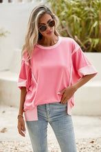 Load image into Gallery viewer, Half Sleeve Raw Seam High Low Side Split Top
