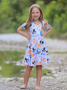 Halloween Cartoon Girls Pumpkin Print Milk Silk Dress