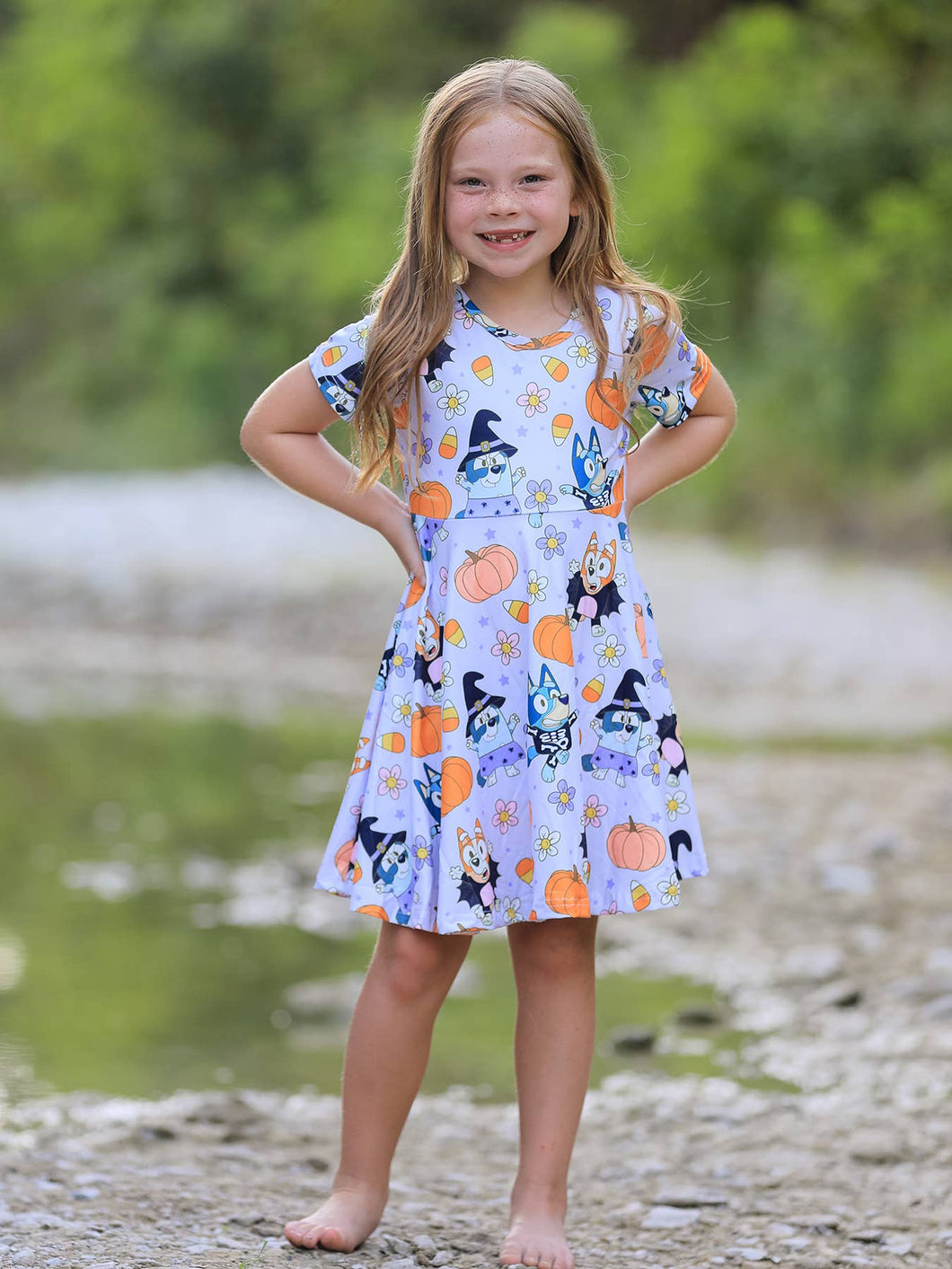 Halloween Cartoon Girls Pumpkin Print Milk Silk Dress