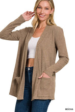 Load image into Gallery viewer, Heather Ribbed Sweater Open Front Two Pockets Cardigan
