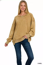 Load image into Gallery viewer, Zenana French Terry Acid Wash Pullover--Camel
