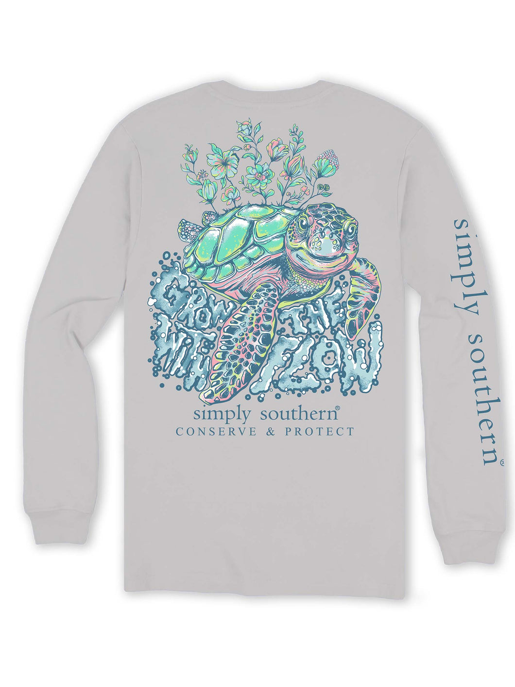 Simply Southern Long Sleeve Turtle Tracking Tee--Grow--Whitewtr