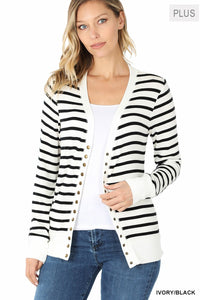 PLUS STRIPED SNAP BUTTON CARDIGAN