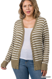 PLUS STRIPED SNAP BUTTON CARDIGAN