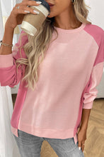 Load image into Gallery viewer, Colorblock Waffle Knit Crewneck Long Sleeve Top Women

