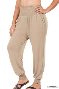 PLUS HIGH-WAISTED SMOCKED LOUNGE JOGGER PANTS