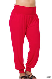 PLUS HIGH-WAISTED SMOCKED LOUNGE JOGGER PANTS