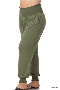 PLUS HIGH-WAISTED SMOCKED LOUNGE JOGGER PANTS