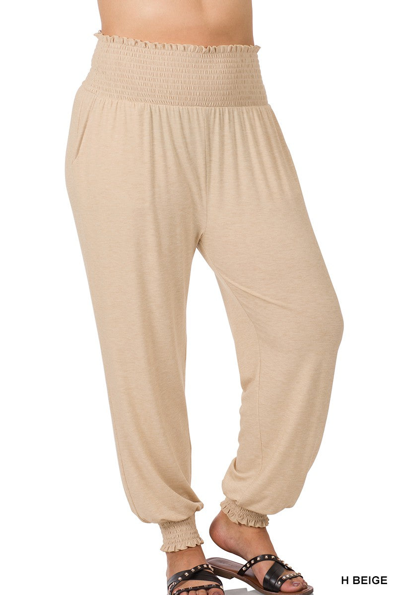 PLUS HIGH-WAISTED SMOCKED LOUNGE JOGGER PANTS