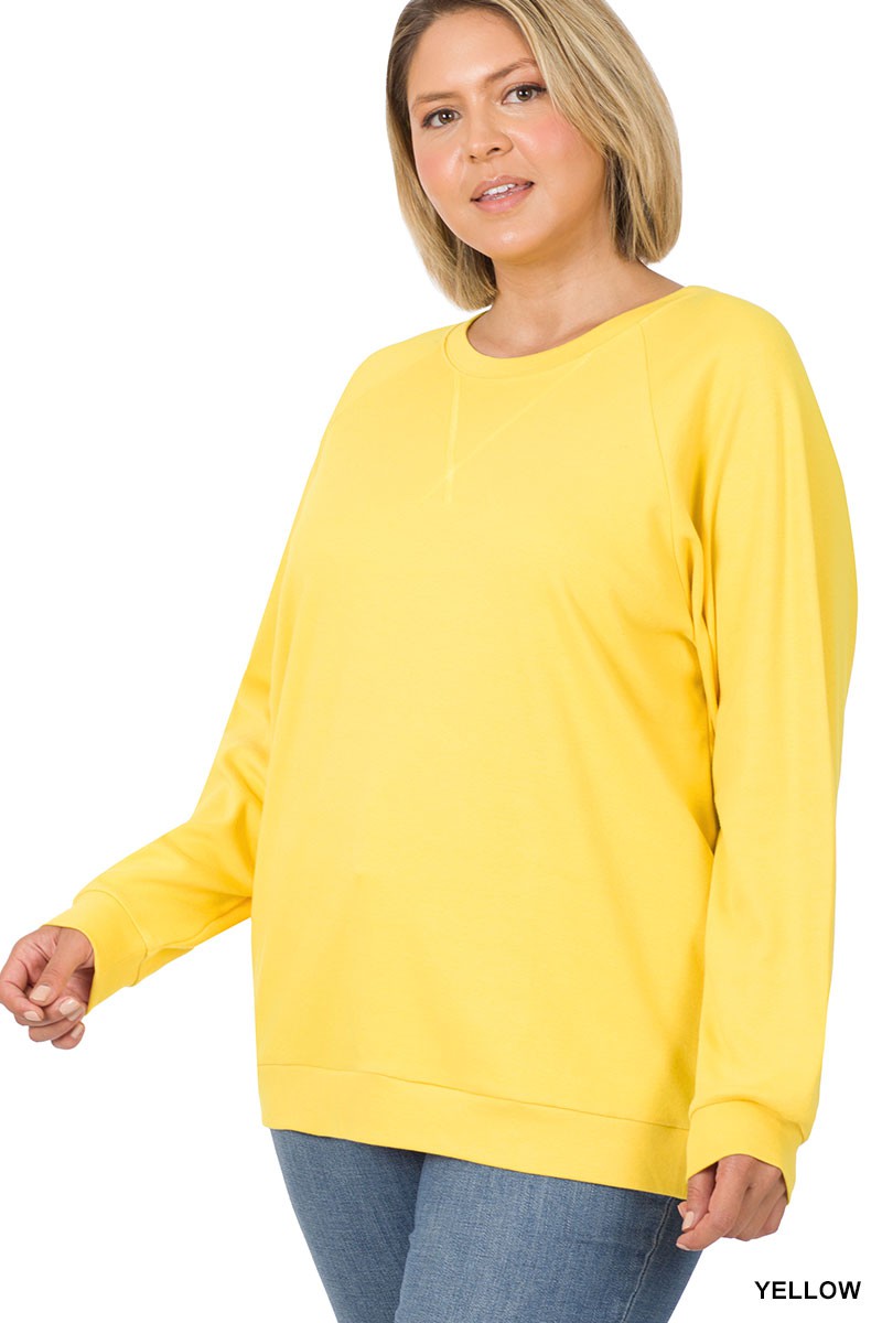 PLUS COTTON RAGLAN SLEEVE ROUND NECK PULLOVER