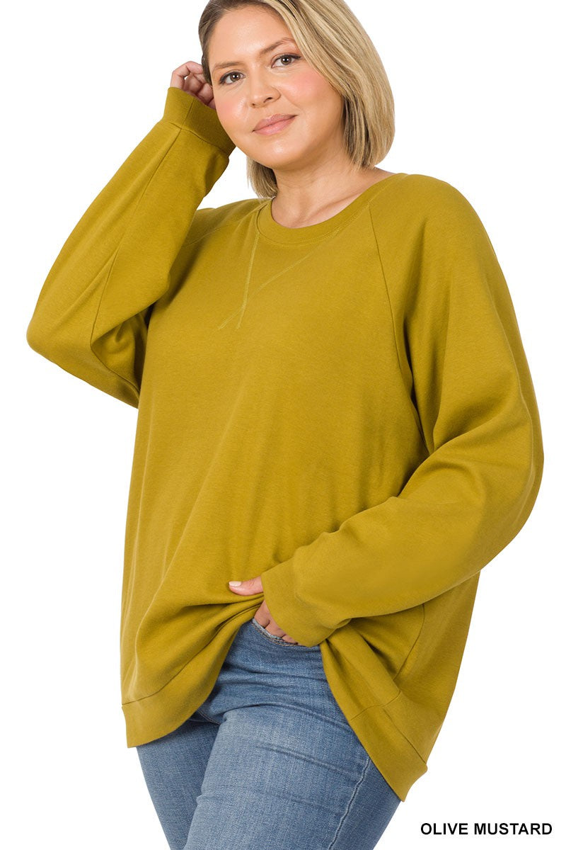 PLUS COTTON RAGLAN SLEEVE ROUND NECK PULLOVER