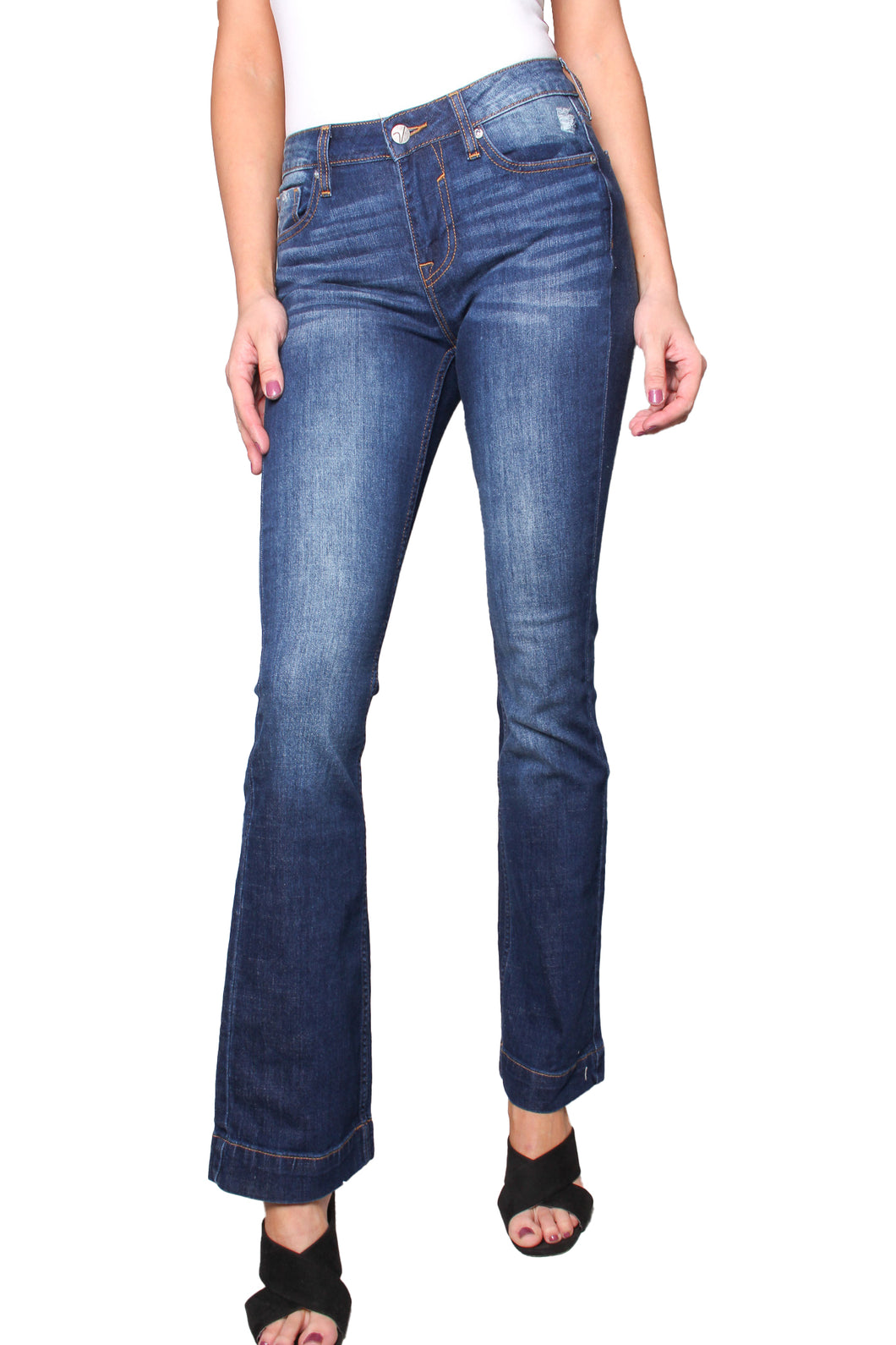 Women's High Waisted Faded Flared Bottom Jeans