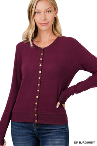 CREW NECK SNAP BUTTON SOFT SWEATER CARDIGAN