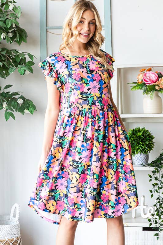 floral babydoll mini dress Emery Floral Babydoll Mini Dress in Navy