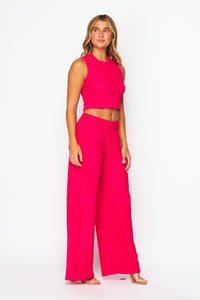 Crinkle Textured Cropped Top 2pc Loungewear Set