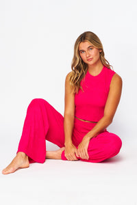 Crinkle Textured Cropped Top 2pc Loungewear Set