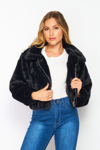 Cropped Teddy Faux Fur Polyester Jacket