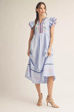 Load image into Gallery viewer, Jodifl-Layered Cap Sleeve Blue Striped Midi Dress
