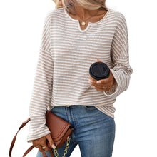 Load image into Gallery viewer, Women’s Striped Waffle Knit Long Sleeve Casual T-Shirt Top-Striped Apricot
