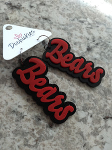 Spirit Earrings--2.75" Custom Layered Mascot Acrylics--Black/Red- "Bears"