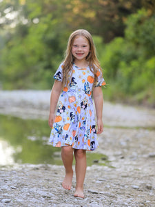 Halloween Cartoon Girls Pumpkin Print Milk Silk Dress