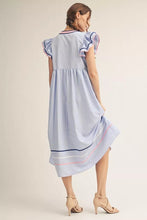 Load image into Gallery viewer, Jodifl-Layered Cap Sleeve Blue Striped Midi Dress
