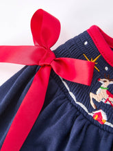 Load image into Gallery viewer, Christmas  Holiday Celebration Dress: Navy with Santa Sleigh
