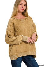 Load image into Gallery viewer, Zenana French Terry Acid Wash Pullover--Camel
