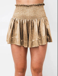 Gold -Smocked Waist Velvet Shorts