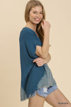 Load image into Gallery viewer, Umgee Linen Blend Peacock (Blues) Dip Dyed Short Sleeve Top
