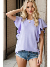 Load image into Gallery viewer, Lavender Short Sleeve- Ruffled Sleeve Solid Urban Ribbed Top
