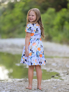Halloween Cartoon Girls Pumpkin Print Milk Silk Dress