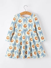Load image into Gallery viewer, Halloween/Thanksgiving Pumpkin Bow Girls Dress Long Sleeve
