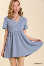 Load image into Gallery viewer, Umgee Waffle Knit Tunic Dress--Dusty Blue
