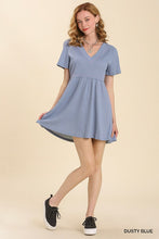 Load image into Gallery viewer, Umgee Waffle Knit Tunic Dress--Dusty Blue

