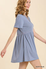 Load image into Gallery viewer, Umgee Waffle Knit Tunic Dress--Dusty Blue
