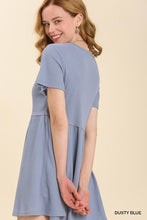 Load image into Gallery viewer, Umgee Waffle Knit Tunic Dress--Dusty Blue
