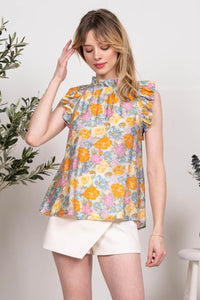 WATERCOLOR FLORAL WOVEN TOP