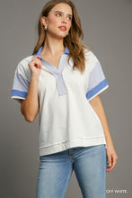 Load image into Gallery viewer, Umgee Off White/Blue Mixed Contrast Top
