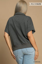 Load image into Gallery viewer, UMGEE Plus Size Lexe Knit Half Zip Short Sleeve Sweat Shirt
