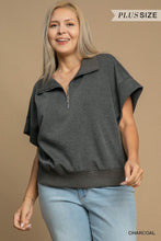 Load image into Gallery viewer, UMGEE Plus Size Lexe Knit Half Zip Short Sleeve Sweat Shirt
