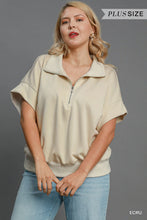 Load image into Gallery viewer, UMGEE Plus Size Lexe Knit Half Zip Short Sleeve Sweat Shirt
