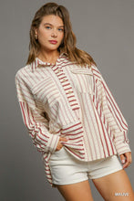 Load image into Gallery viewer, Umgee-Striped Collared Top--Mauve
