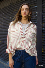 Load image into Gallery viewer, Umgee-Striped Collared Top--Mauve
