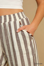 Load image into Gallery viewer, Umgee Linen Striped Waistband Pants - Chocolate
