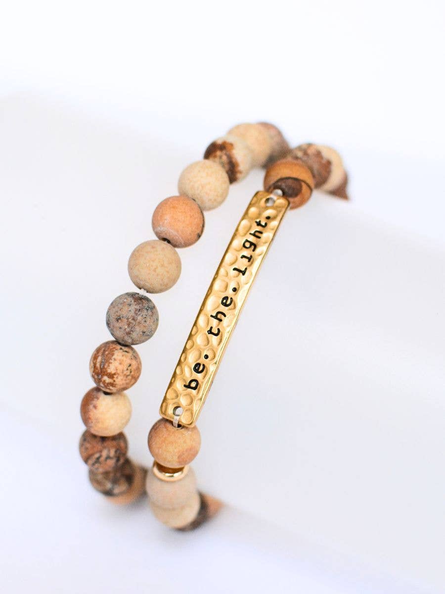 Be The Light Stone stretch bracelet set--Brown Tones