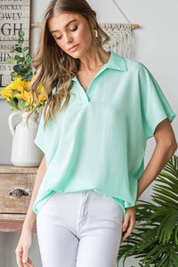 MINT FOR YOU--MINT COLLAR NECK SOLID TOP