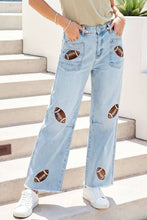 Load image into Gallery viewer, Game Day Real Sequin High Waist Patchwork Jeans
