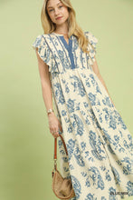 Load image into Gallery viewer, Umgee Blue Paisley Print-Flutter Sleeve Midi Dress
